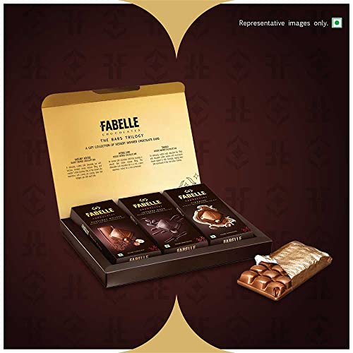 Fabelle The Bars Trilogy - 3 Assorted Large Luxury Chocolate Bars, Premium Packaged Gift Chocolate Box, Centre-Filled Bars, 388g
