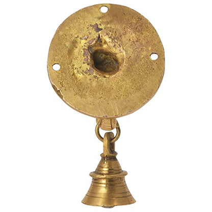 The Advitya Elephant Trunk-Shaped Brass Door Hanging Bell | Antique Finish Ganesh Ghanti | Elephant Face Temple Bell | 3.3 X 3.3 Inch