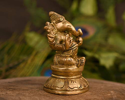 Collectible India Brass Lord Ganesha Statue murti God Ganesh Ganpati Sitting Idol Sculpture Good Luck & Success(Size: 3 x 2.5 Inches)