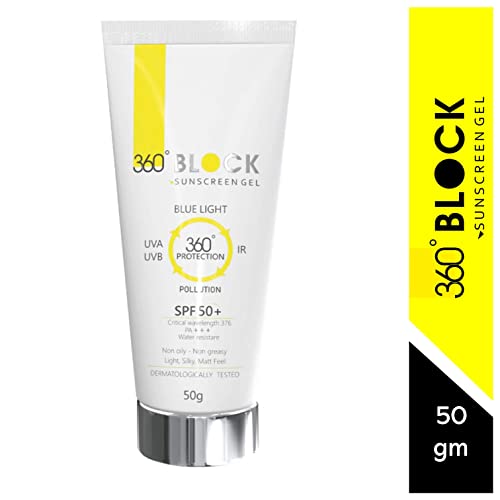 360 Block Sunscreen Gel SPF 50+ - protects from UVA, UVB, INFRA-RED RADIATION (IR), BLUE LIGHT & ATMOSPHERIC POLLUTANTS