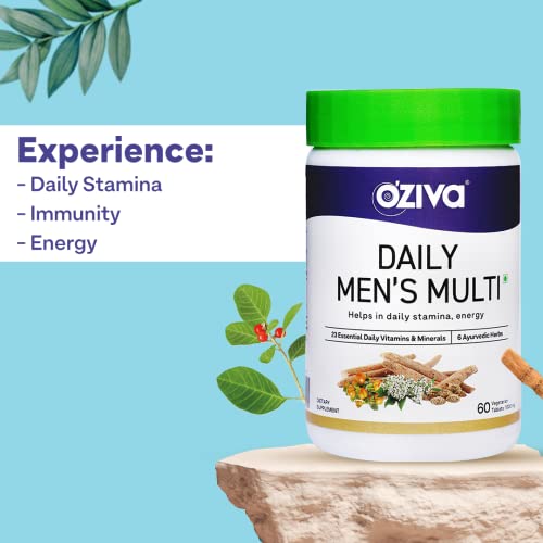 OZiva Natural Multivitamin for Men with Ashwagandha, Akarkara & Choline for Daily Stamina Strength & Energy, 60 Vegetarian Tablets