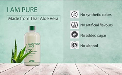 Vitro Aloe Vera Juice 1 Litre | Hydrates, Moisturizes | Detoxifies | Improves Skin and Hair Health | Weight Management