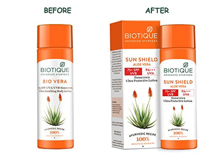 Biotique Sun Shield Aloe Vera 75+ SPF Sunscreen Ultra Soothing Lotion, 190ml