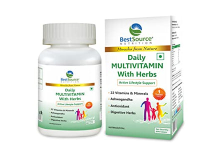 Daily MULIVITAMIN with Herbs for Men and Women, Antioxidant & Digestive Herbs (60 Tablets) for active lifestyle support