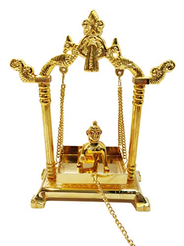 Collectible India Aluminium Swing Jhula with Ladoo Gopal Showpiece (Gold)