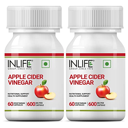 INLIFE Apple Cider Vinegar Supplement for Weight Management, & Healthy Digestion, 600mg - 60 Veg Capsules (2 Pack)