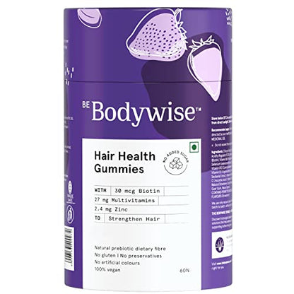 Bodywise Biotin Hair Gummies | No Added Sugar | Reduce Hair fall | Added Zinc & Multivitamins | 60 Gummies