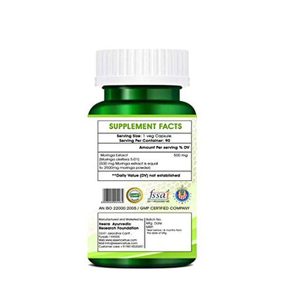 Heera Ayurvedic Research Foundation Moringa (Oliferia Leaf Extract 5:01)90 PCS. Veg Capsule(500 mg)