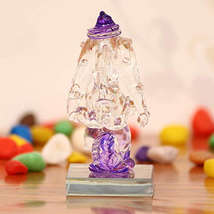 eCraftIndia Purple and Transparent Double Sided Crystal Car Ganesha Showpiece