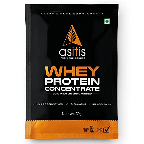 Asitis Nutrition Whey Protein Concentrate 80% - 25 Servings | 30g per Sachets | Unflavoured