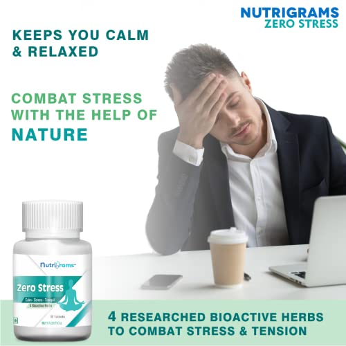 Nutrigrams Zero Stress, with Ashwagandha (7.5% Withanolides), Brahmi, Jatamansi & Tagar Extracts - 60 Tablets