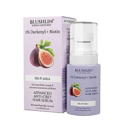 BLUSHLIN 2% Darkenyl for Anti-Greying Hair Serum | Hair Growth Actives with Biotin, Bhringraj, Hennas & Adds Shine | Toxin Free | All Hair Types- 30ml