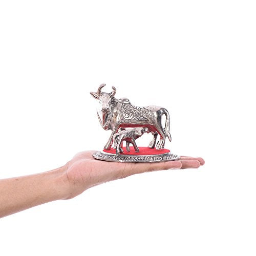 eCraftIndia White Metal Cow and Calf