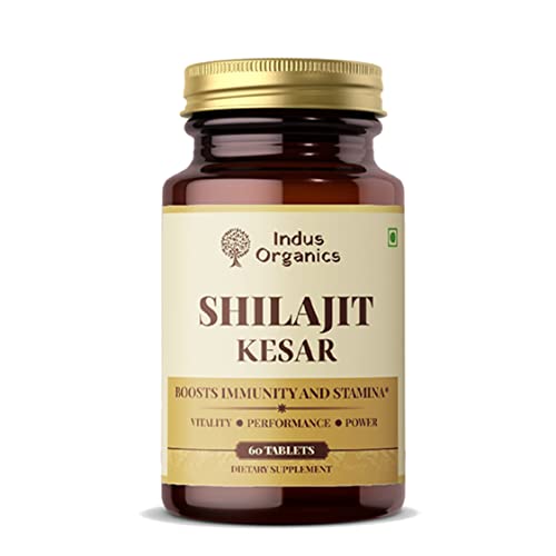 Indus Organics Pure Shilajit Kesar tablet for More Stamina,Boost Strength | Vigour and Vitality | Performance | 60 Count