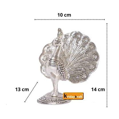 Peacock Metal Statue,Silver Plated Peacock Showpiece Idol for Home Decorative Feng Shui As Table Top Figurine