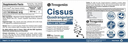 Trexgenics Cissus Quadrangularis Hadjod 10% Ketosterones 600 mg Joint Pain & Bone Density Support Vegan & Non-Gmo (60 Veg. Capsules)