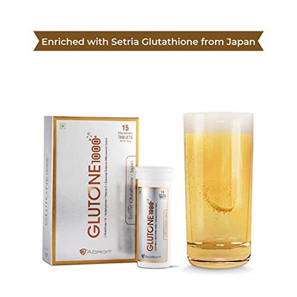 Glutone 1000 – Setria L-Glutathione Effervescent Tablets | Vitamin C 40mg | For Radiant Glow | Evens Skin Tone | 15 Tablets (Pack of 4)