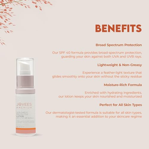 Jovees Premium Sun Shield Protective Lotion SPF 40 | Broad Spectrum PA+++ | Matte Tint | Infused with Organic Extracts | Lightweight and Oil Free 50ML