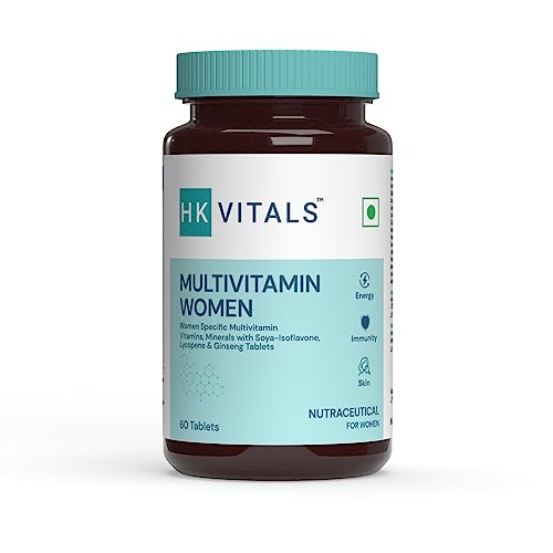 HealthKart HK Vitals Multivitamin for Women, With Zn, Vitamin C, D, Multiminerals & Ginseng Extract, 60 Multivitamin Tablets