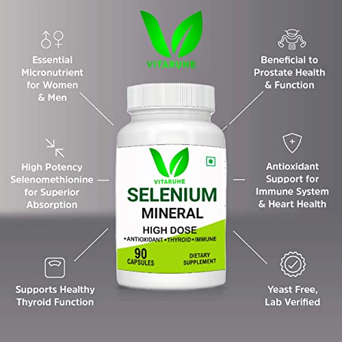 Vitaruhe Selenium High Strength | 90 Capsules | Contributes to Normal Thyroid Function, Immune Function, Hair, Skin & Nails | Essential Trace Mineral