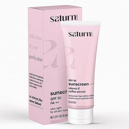 Saturn by GHC SPF 50 PA++ Suncreen | Broad Spectrum UVA & UVB Protection Anti-Pollution | No white cree | Paraben-Free | 100% Vegan (50gm - Pack of 1)