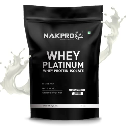 Nakpro Platinum 100% Whey Protein Isolate 30.4g Protein, 6.96g BCAA & 5.38g Glutamine - 1Kg Unflavoured (30 Servings)