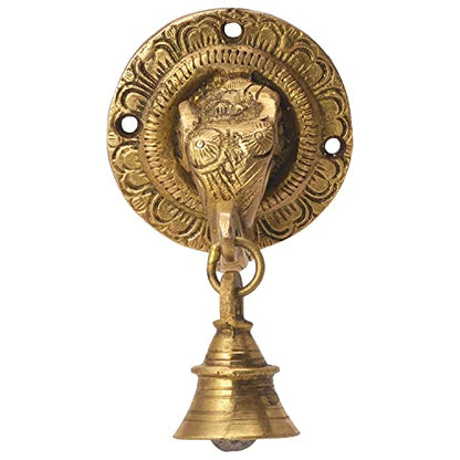 The Advitya Elephant Trunk-Shaped Brass Door Hanging Bell | Antique Finish Ganesh Ghanti | Elephant Face Temple Bell | 3.3 X 3.3 Inch