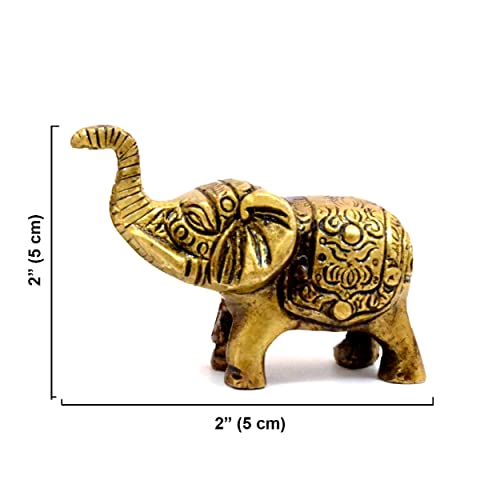 Two Moustaches Handcrafted Brass Elephant Showpiece (Pack of 1), Antique Yellow, Standard