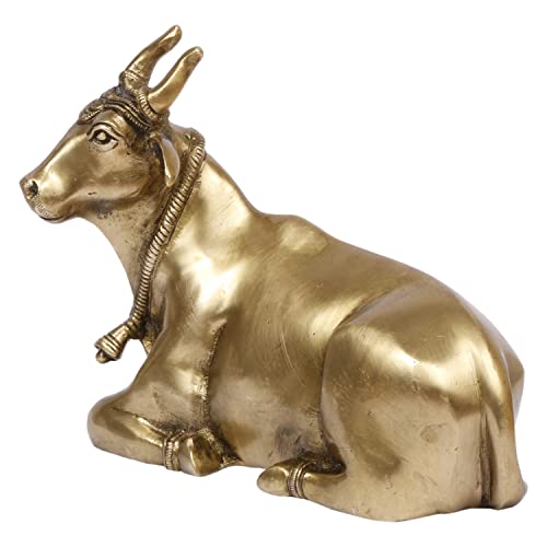 ARTVARKO Brass Sitting Nandi Cow Statue Shiva Bull for Religious Pooja and Home Decoration Showpiece Décor Office Temple Items 7.5 Inches