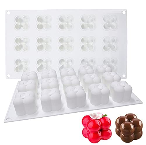 Vedini 15 Cavity 3D Magic Ball Fondant Silicone Molds Bubbles Cube Mold, Wax Candle Overlapping Balls Sphere Mold