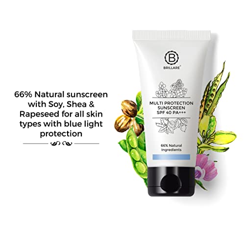 Brillare Multi-Protect Sunscreen SPF 40, PA+++, 100% Natural Sunscreen With Soy, Shea & Rapeseed, (50 GM)