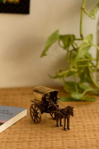 eCraftIndia Antique Finish Horse Carriage Brass Showpiece (13 cm x 6 cm x 8, Brown and Golden)