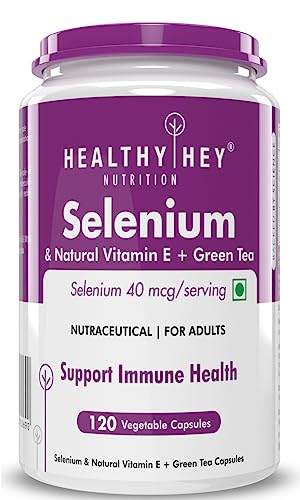 HealthyHey Nutrition Selenium plus Natural Vitamin E, Antioxidant Supplement, 120 Veg Capsules