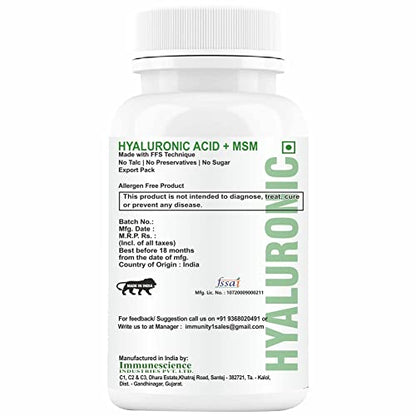 HXN Hyaluronic Acid Supplements With Chondroitin & MSM for Men, Women. Clinically Tested Collagen po support supplement Sugar-Free Tablet - 60 Tablets