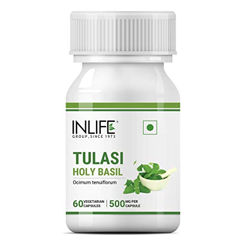 INLIFE Tulsi (Tulasi) Extract Holy Basil Supplement Natural Immunity Booster & Respiratory Wellness for adults, 500mg – 60 Veg Caps
