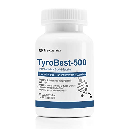 Trexgenics TyroBest-500 L-Tyrosine Pharmaceutical Grade - Thyroid, Stress, Neurotransmitter & Brain Function Support (60 Veg. Capsules)