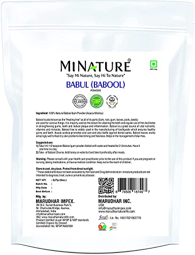 Babool Bark Powder by mi nature| Acacia Nilotica| Babool Gum | Babul Powder | Control Bleeding Gums | 227g (8 oz.) (0.5 lb)