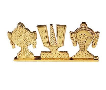 Tirupati Balaji Symbol Stand Shankh Chakra Namah Gold Plating Antique Decorative for Car Dashboard Home & Office Table