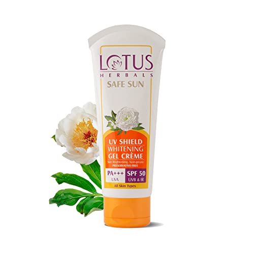 Lotus Herbals UV SHIELD WHITENING GEL Creme - UVA, UVB & IR Protection, Skin Brightening, PreservatiCast, Non-Oily SPF 50 PA +++ Cream Sunscreen , 50g