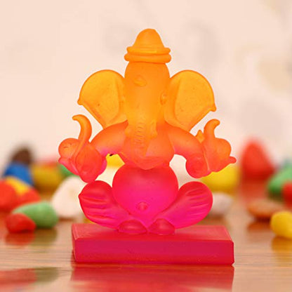 eCraftIndia Pink and Orange Double Sided Crystal Car Ganesha Showpiece