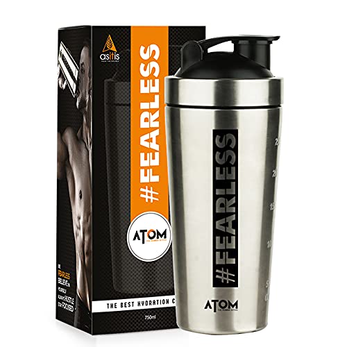 Asitis ATOM Steel Protein Shaker for Workout - 750ml | Portable | Easy to Hold | Rust-Proof