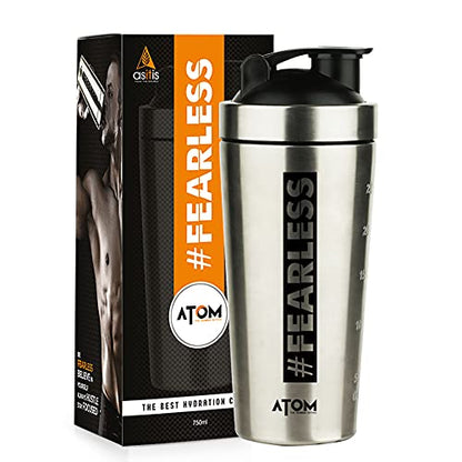 Asitis ATOM Steel Protein Shaker for Workout - 750ml | Portable | Easy to Hold | Rust-Proof