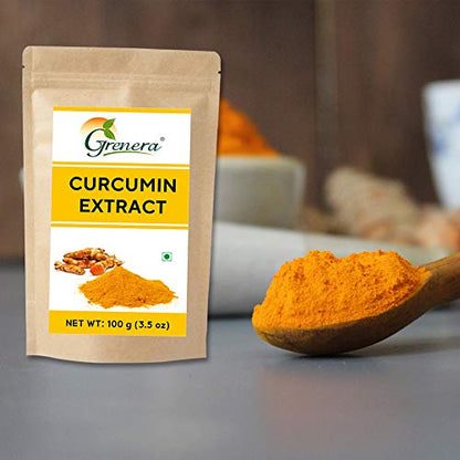 Grenera Pure Curcumin Extract Powder (Superior Turmeric Extract, 95% Curcuminoids) Immune & Joint Support, 100 grams