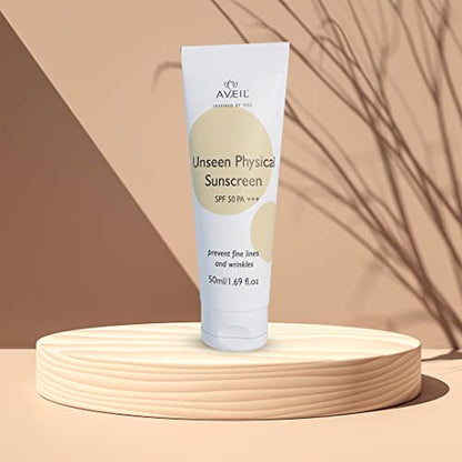 AVEIL Unseen Physical Sunscreen SPF 50 PA+++ - 50ml, Invisible, No White Cast, Prevents Fine Lines & Wrinkles