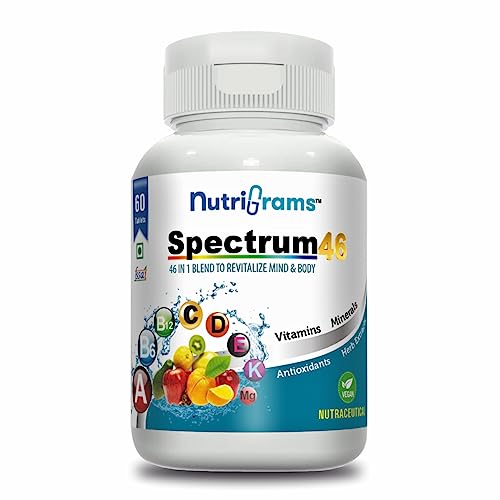 Nutrigrams Spectrum46, Multivitamin Tablets for Men & Women, Blend of 46 Vitamins, Minerals, BioactiSupports Vitality, Stamina & Immunity (60 Tablets)