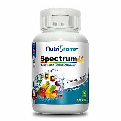 Nutrigrams Spectrum46, Multivitamin Tablets for Men & Women, Blend of 46 Vitamins, Minerals, BioactiSupports Vitality, Stamina & Immunity (60 Tablets)