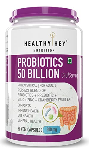 HealthyHey Nutrition Probiotics 50 Billion CFU Multi- Strains, 60 Veg Capsules