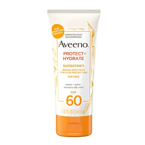 Aveeno Protect + Hydrate Moisturizing Face Sunscreen Lotion With Broad Spectrum Spf 60 & Prebiotic Oaraben-free, Oil-free, Oxybenzone-free, 2.0 ounces