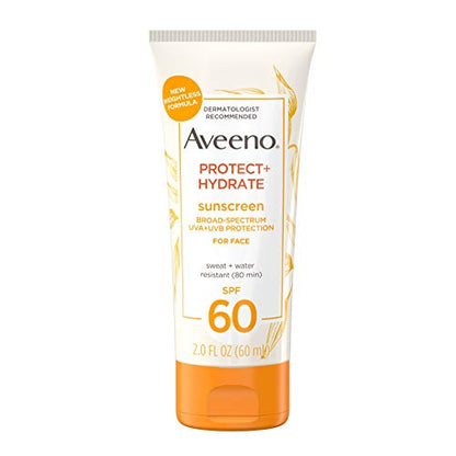 Aveeno Protect + Hydrate Moisturizing Face Sunscreen Lotion With Broad Spectrum Spf 60 & Prebiotic Oaraben-free, Oil-free, Oxybenzone-free, 2.0 ounces