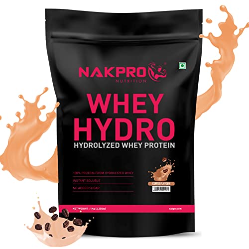 Nakpro HYDRO Whey Protein Hydrolyzed | 25g Protein, 5.8g BCAA | 1Kg Coffee Flavour (30 Servings)